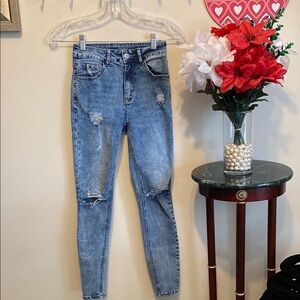 SHEIN Distressed Blue Jr. Jeans Waist 26”, Rise 9”, Length 26”